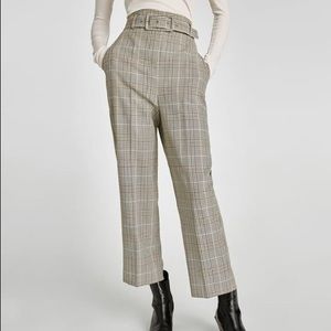 Zara plaid high waist trousers with buckle